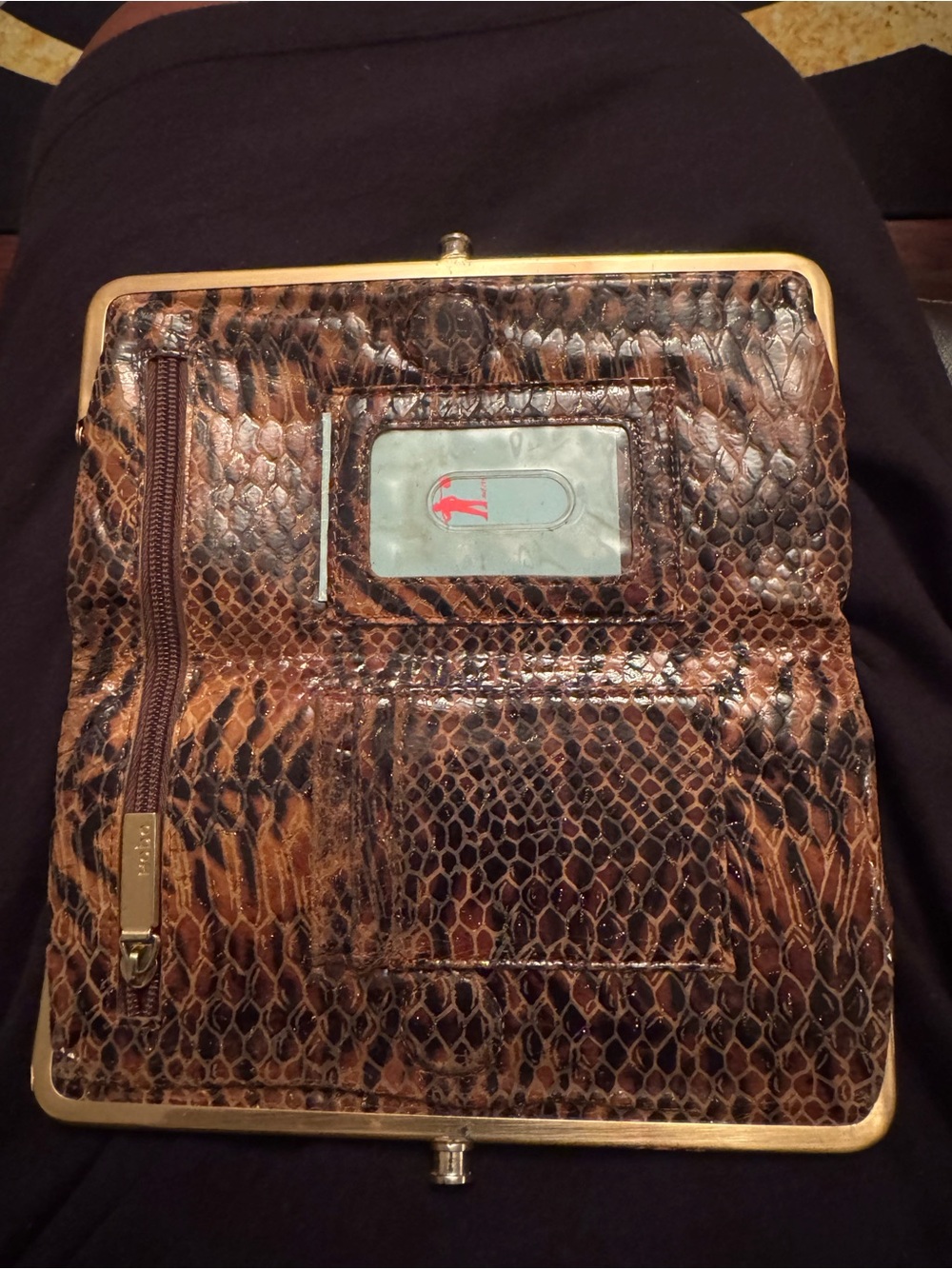 HOBO Brown Snake-Embossed Frame Clutch with Gold Trim - Picture 2 of 4